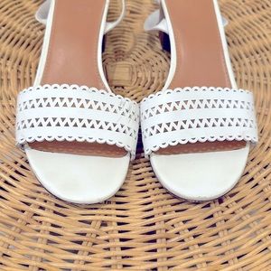 2 inch low heeled preppy white sandals.